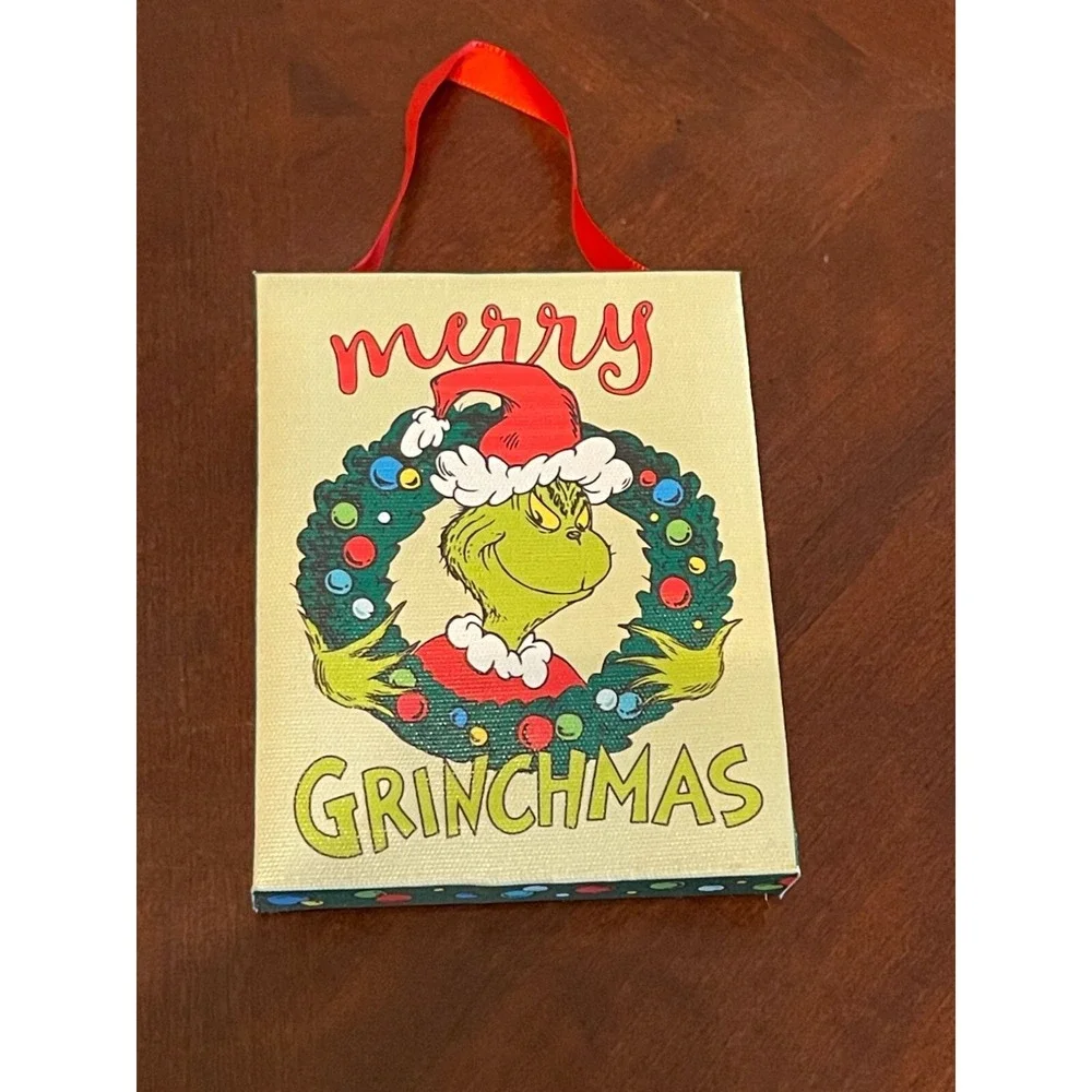 Set Of 2 Grinch Christmas Light‎ Up Canvas Xmas Tree Ornament grinchmas